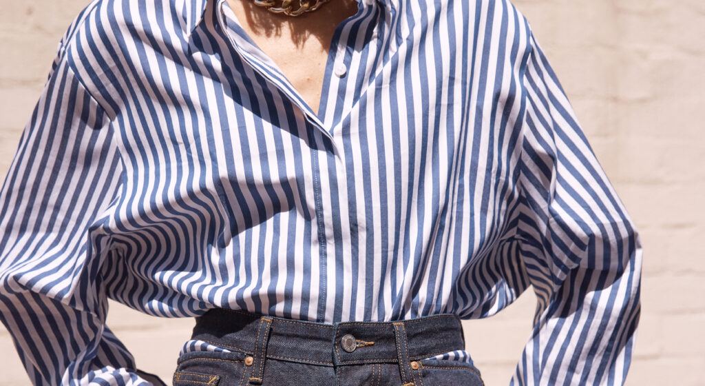 COS Oversized Waisted Striped Shirt in Blue
